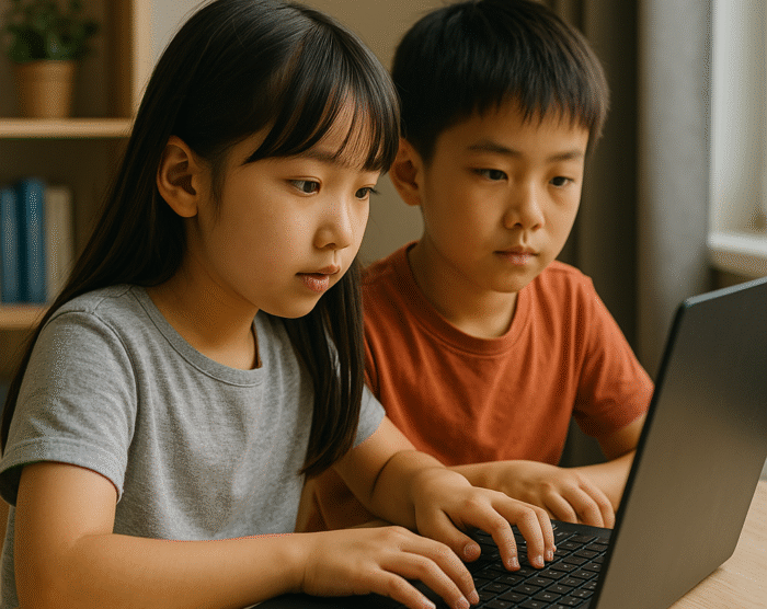 パソコンに向き合う子供たち